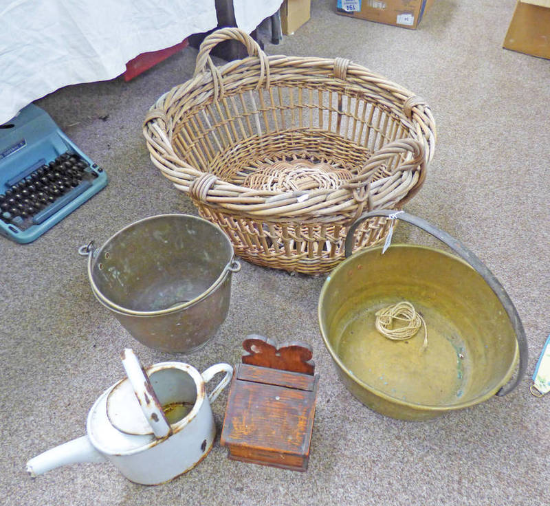 BRASS JELLY PAN, WICKER BASKET,