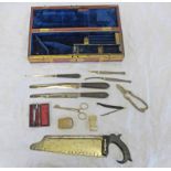 19TH CENTURY SURGEONS AMPUTATION SET TO INCLUDE LARGE SAW WITH SLOTTED BLADE TO PREVENT FOULING,