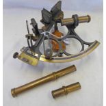 19TH CENTURY BRASS SEXTANT SIGNED W C COX WITH THREE TELESCOPES AND TRIPOD CIRCLE FRAME