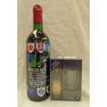 BORDEAUX 1991 RUGBY WORLD CUP 12% VOL 75CL BOTTLE AND GLENTURRET 15 YEAR OLD MINIATURE AND