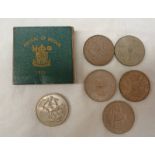 1951 FESTIVAL OF BRITISH CROWN IN BOX AND SELECTION OF OTHER 2OTH CENTURY CROWNS AND FIVE SHILLINGS