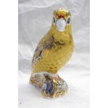 ROYAL CROWN DERBY IMARI PAPERWEIGHT - CITRON COCKATOO WITH GOLD STOPPER