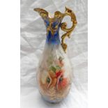 NAUTILUS PORCELAIN EWER DECORATED WITH POPPIES & A GILT SCROLL HANDLE -22 CM TALL