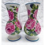 PAIR WEMYSS VASES DECORATED WITH ROSES, SIGNED IN YELLOW TO BASE - 20.