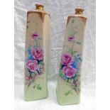 PAIR OF NAUTILUS PORCELAIN SQUARE TWIST VASES DECORATED WITH ROSES - 32.