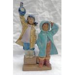 LLADRO MATT FINISH GROUP OF 2 YOUNG CHILDREN WITH LANTERN - 26 CM TALL Condition Report: