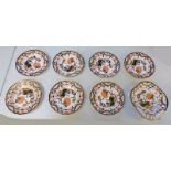 19TH CENTURY CROWN DERBY JAPAN PATTERN PART DESSERT SERVICE: SHAPED DISH AND 7 PLATES