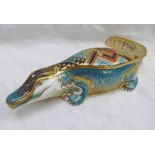 ROYAL CROWN DERBY IMARI PAPERWEIGHT ALLIGATOR WITH SILVER STOPPER - 25.