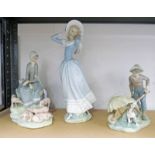 3 LLADRO FIGURES : GIRL WITH PIGLETS,