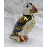 ROYAL CROWN DERBY IMARI PAPERWEIGHT- PUFFIN WITH GOLD STOPPER
