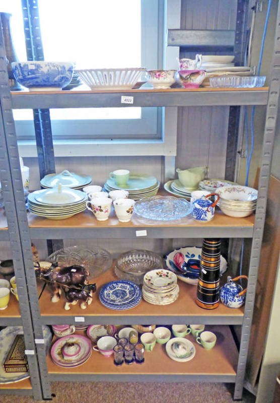 SELECTION OF VARIOUS PORCELAIN, DINNERWARE, POTTERY HORSES, COPELAND SPODE BOWL,