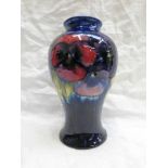 MOORCROFT BALUSTER VASE DECORATED WITH PANSY'S,