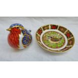 ROYAL CROWN DERBY IMARI PAPERWEIGHT - ROBIN AND BLUE TIT PIN DISH (2)