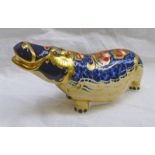 ROYAL CROWN DERBY IMARI PAPERWEIGHT HIPPO WITH GOLD STOPPER - 21 CM LONG