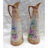 PAIR NAUTILUS PORCELAIN EWERS DECORATED WITH FLOWERS,
