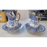 PAIR OF POTTERY EWER AND BASINS WITH FLORAL DECORATION