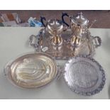 5 PIECE SILVER PLATED TEASET & TRAY,