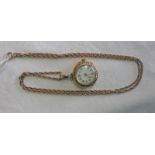 DIAMOND SET FOB WATCH IN CASE MARKED 18 CM CHAIN,