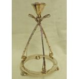 SILVER CANDLE HOLDER WITH FISHING RODS SUPPORTS Condition Report: Weight: 155g.