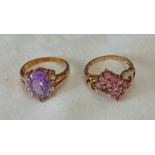 9CT GOLD AMETHYST SET RING & 9CT GOLD DIAMOND & GEM SET RING