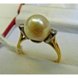 PEARL & DIAMOND SET RING IN SETTING MARKED 18K