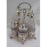 SILVER 5 BOTTLE CRUET Condition Report: 15cm tall, Hallmarked London 1900.