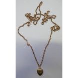 9CT GOLD FANCY LINK GUARD CHAIN WITH 9CT GOLD BACK & FRONT HEART SHAPED LOCKET - TOTAL WEIGHT 27.