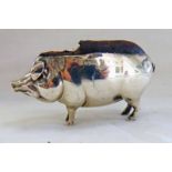 SILVER PIG PIN CUSHION, BIRMINGHAM 1906 Condition Report: Cushion damaged,