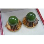 PAIR 18K GOLD MOUNTED NEPHRITE EARRINGS