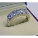 HALF HOOP RING MARKED 750 & SET WITH SQUARE & BRILLIANT-CUT DIAMONDS Condition Report: