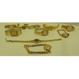 9CT GOLD WRIST WATCH & 9 OTHERS