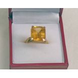 CITRINE SET RING IN CHINESE MARKED YELLOW METAL SETTING