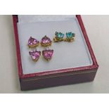 PAIR 9CT GOLD DIAMOND & GEM SET EARRINGS & PAIR 9CT GOLD GEM SET EARRINGS