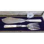 CASED PAIR SILVER PLATED & MOTHER OF PEARL FISH SERVERS