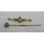 DIAMOND AND CULTURED PEARL SET BROOCH AND DIAMOND SET TIE PIN