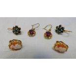 PAIR 9CT GOLD GEM SET EARRINGS ,