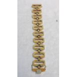 GOLD BRACELET WITH GEOMETRIC DESIGN MARKED '585' APPROX 19CM LONG. TOTAL WEIGHT 52.