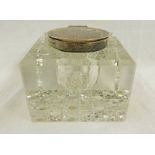 SILVER TOPPED CUT GLASS INKWELL,
