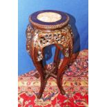 ORIENTAL CARVED HARDWOOD POT STAND WITH MARBLE TOP Condition Report: Piece of