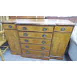 20TH CENTURY INLAID MAHOGANY SIDEBOARD WITH 5 DRAWERS FLANKED BY DRAWER OVER PANEL DOOR ON PLINTH