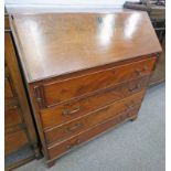 19TH CENTURY MAHOGANY BUREAU WITH FALL FRONT OPENING TO FITTED INTERIOR OVER FOUR LONG DRAWERS