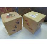 PAIR OF SQUARE HARDSTONE BOOKEND/PAPERWEIGHTS WITH FLY FISHING FLIES PAINTED TO SIDES -2-