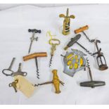 COLLECTION OF VARIOUS CORKSCREWS, CLOCK KEYS,