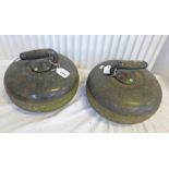 PAIR OF GRANITE CURLING STONES WITH METAL HANDLES MARKED "P.A.