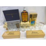 SELECTION OF BALLANTINE'S WHISKY ADVERTISING EPHEMERA INCLUDING A TRANSISTOR RADIO, GLASSES,