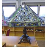 TIFFANY STYLE TABLE LAMP WITH GREEN & BLUE DECORATION - 68CM TALL