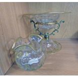 LATE 19TH CENTURY GILDED GLASS COMPORT IN METAL HOLDER & GILDED GLASS BOWL Condition