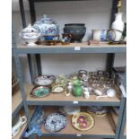 SELECTION OF VARIOUS PORCELAIN & GLASS INCLUDING GLASSES WITH FRUIT DECORATION, DECORATIVE PLATES,