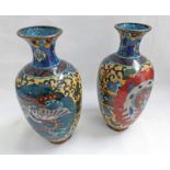 PAIR OF CLOISONNE VASES - 15CM TALL