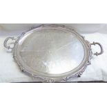 OVAL SILVER PLATED TRAY ON BALL AND CLAW SUPPORTS